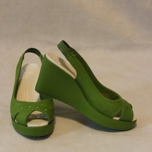 CROCS Farrah Slingback Criss-cross Wedge Sandals